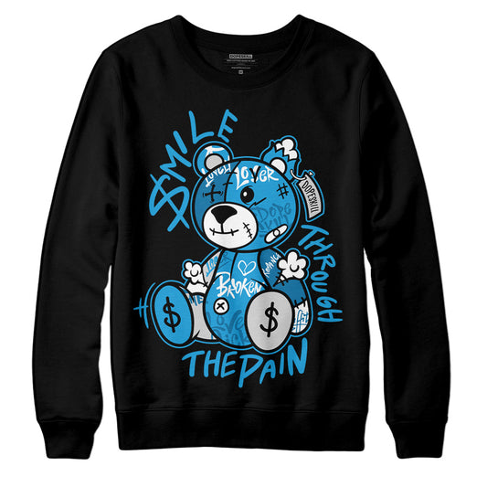 Jordan 4 Retro Military Blue DopeSkill Sweatshirt Smile Through The Pain Graphic Streetwear - Black