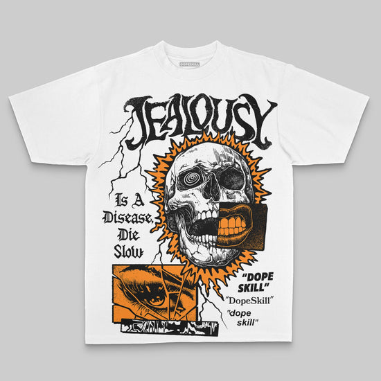 Orange Oversize Print Jealousy DopeSkill Graphic T-shirt Streetwear - White