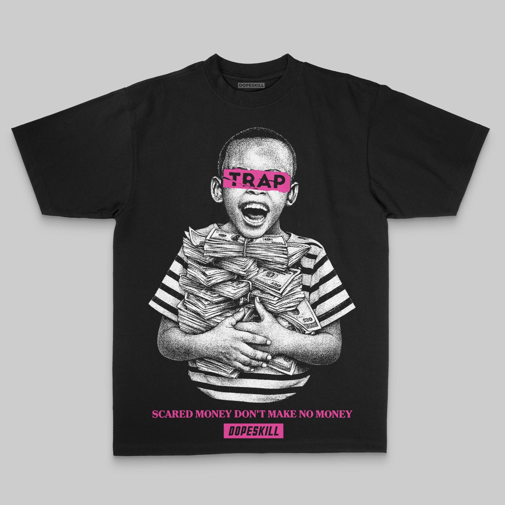 Pink Oversize Print Scared Money Don't Make No Money DopeSkill Graphic Premium T-shirt Streetwear - Black