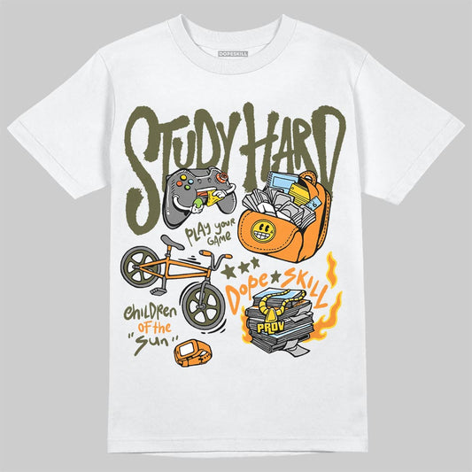 Olive Sneakers DopeSkill T-Shirt Study Hard Graphic Streetwear - White