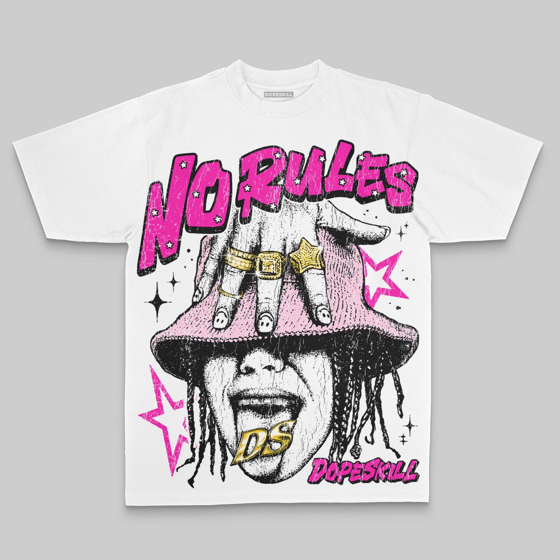 Pink Oversize Print No Rules DopeSkill Graphic Premium T-shirt Streetwear - White