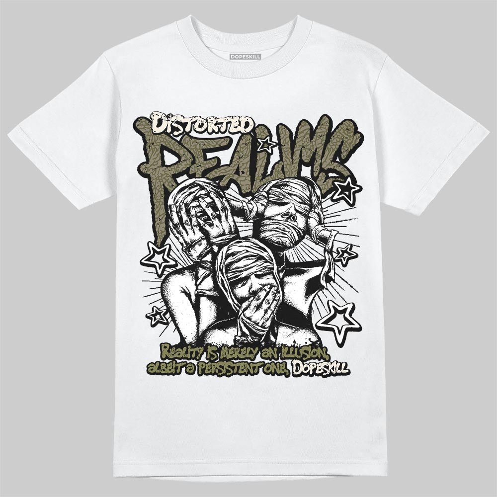 Jordan 3 “Medium Olive” aka “Family Affair” DopeSkill T-Shirt Distorted Realms Graphic Streetwear - White