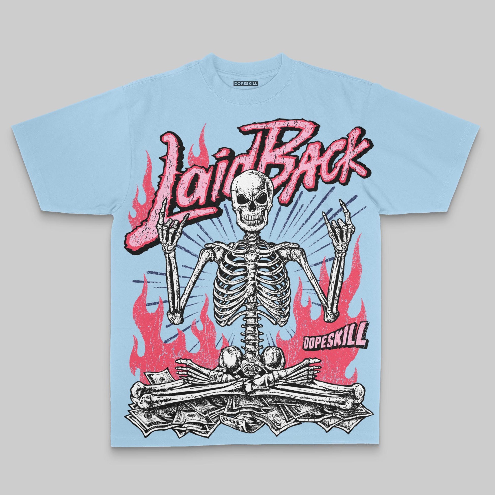 Laid Back Oversize Print DopeSkill T-shirt Streetwear - Chambray