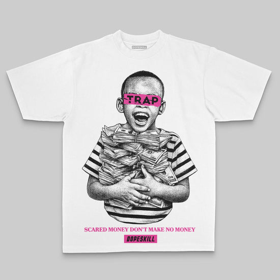 Pink Oversize Print Scared Money Don't Make No Money DopeSkill Graphic Premium T-shirt Streetwear - White