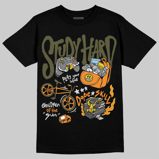 Olive Sneakers DopeSkill T-Shirt Study Hard Graphic Streetwear - Black