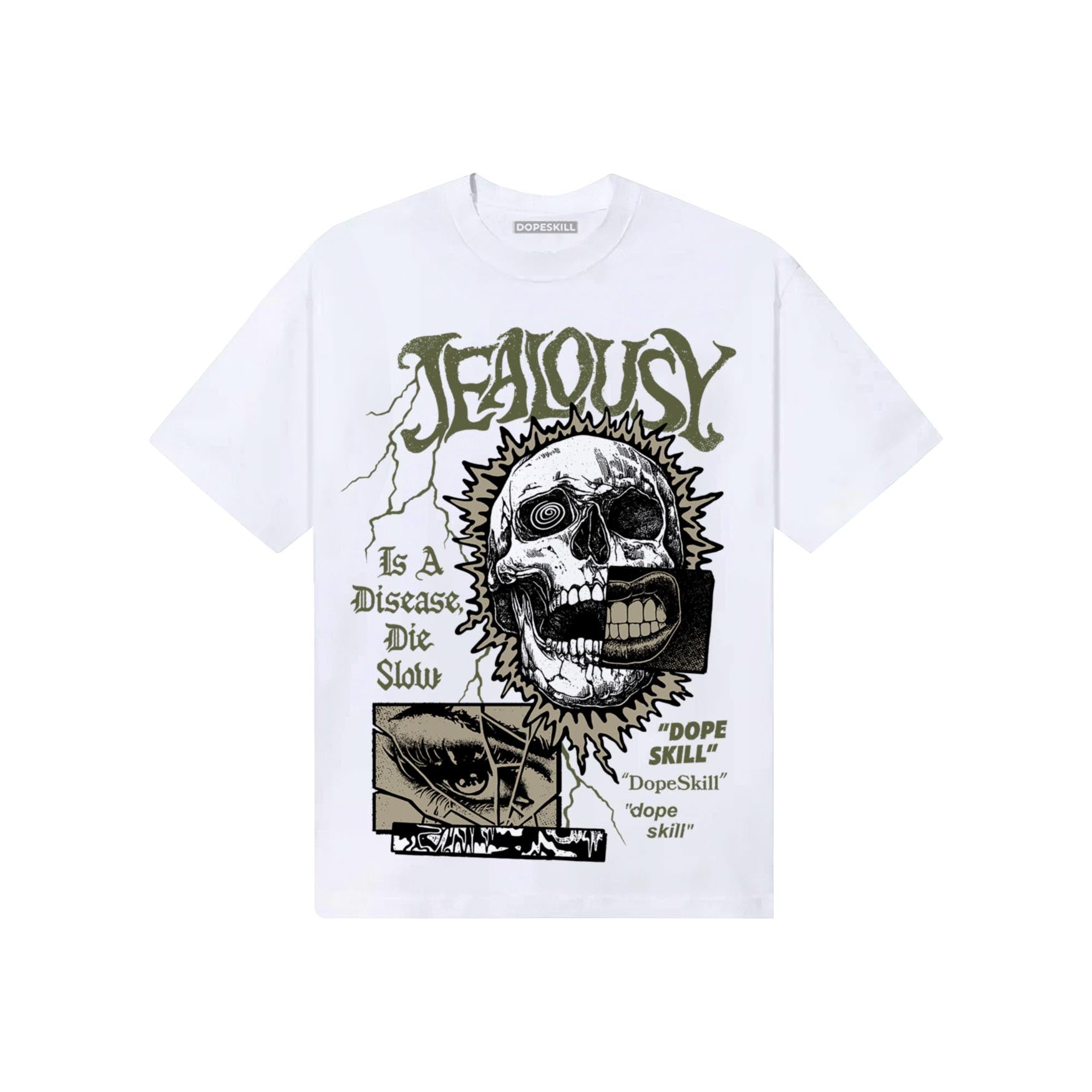 Olive Sneakers DopeSkill T-Shirt Jealousy Graphic Streetwear - White
