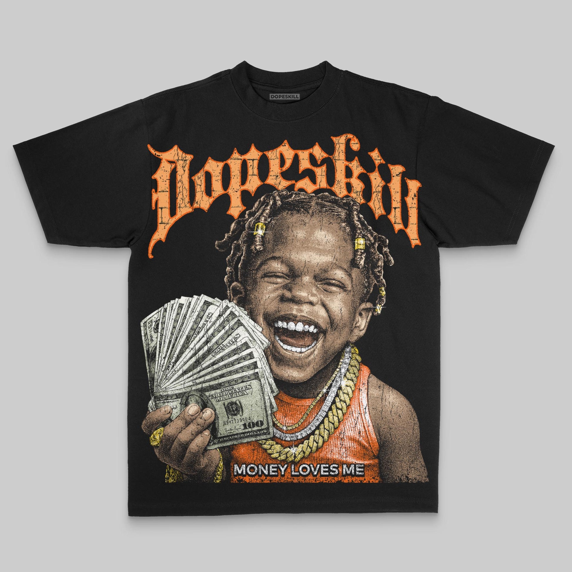 Orange Oversize Print Money Loves Me DopeSkill Graphic Premium T-shirt Streetwear - black