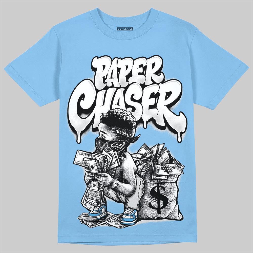 Jordan 11 Low University Blue DopeSkill T-Shirt Paper Chaser Boy Graphic Streetwear - Carolina Blue