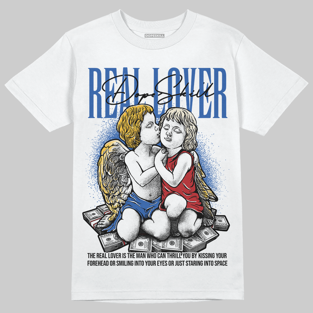 Fragment x UNION x Jordan 1 High OG “Varsity Red/Sport Royal” DopeSkill T-Shirt Real Lover Graphic Streetwear - White