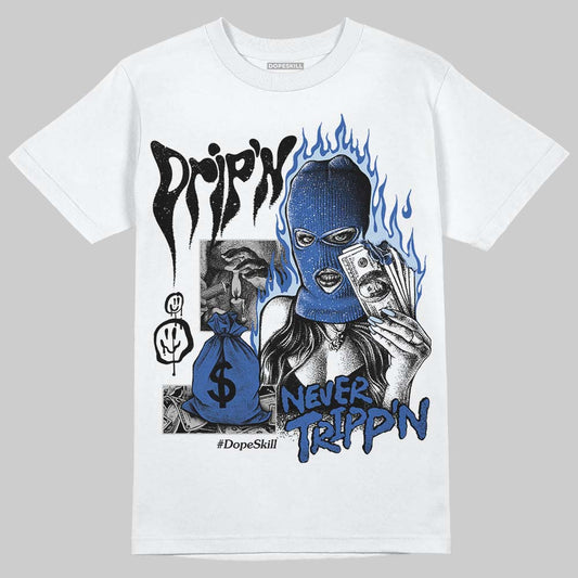 Awake NY x Jordan 5 Retro 'Black Racer Blue' DopeSkill T-Shirt Drip'n Never Tripp'n Graphic Streetwear - White