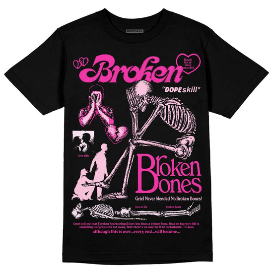 Pink Sneakers DopeSkill T-Shirt Broken Bones Graphic Streetwear - Black