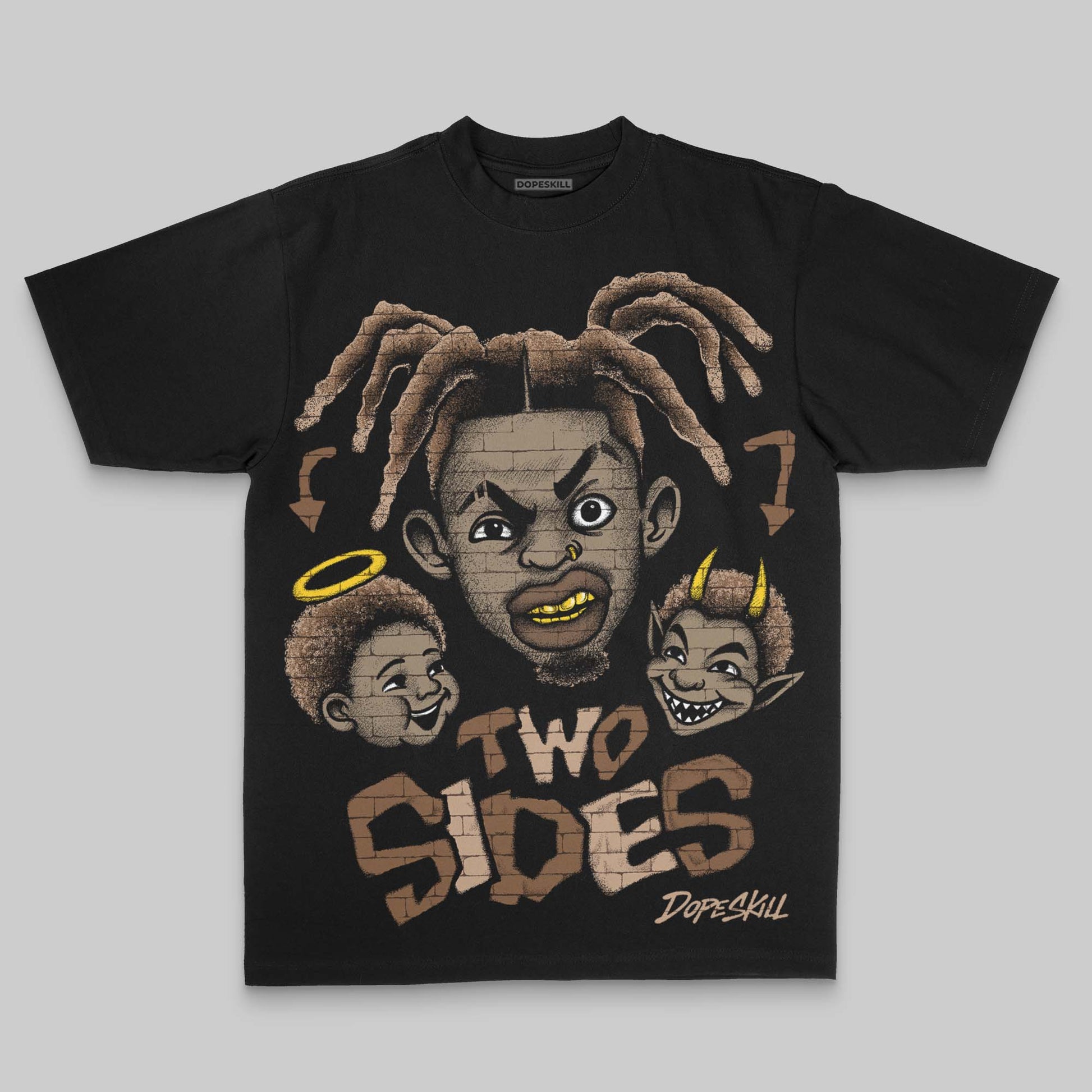 Brown Oversize Print Two Sides DopeSkill Graphic Premium T-shirt Streetwear - black
