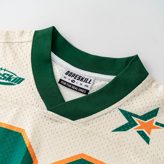 DopeSkill Oversized Jersey Streetwear Graphic Tee Cool V-Neck Beige T-Shirt Fire 26 Graphic