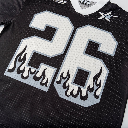 DopeSkill Oversized Jersey Streetwear Graphic Tee Cool V-Neck Black T-Shirt Fire 26 Graphic