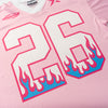 DopeSkill Oversized Jersey Streetwear Graphic Tee Cool V-Neck Pink T-Shirt Fire 26 Graphic