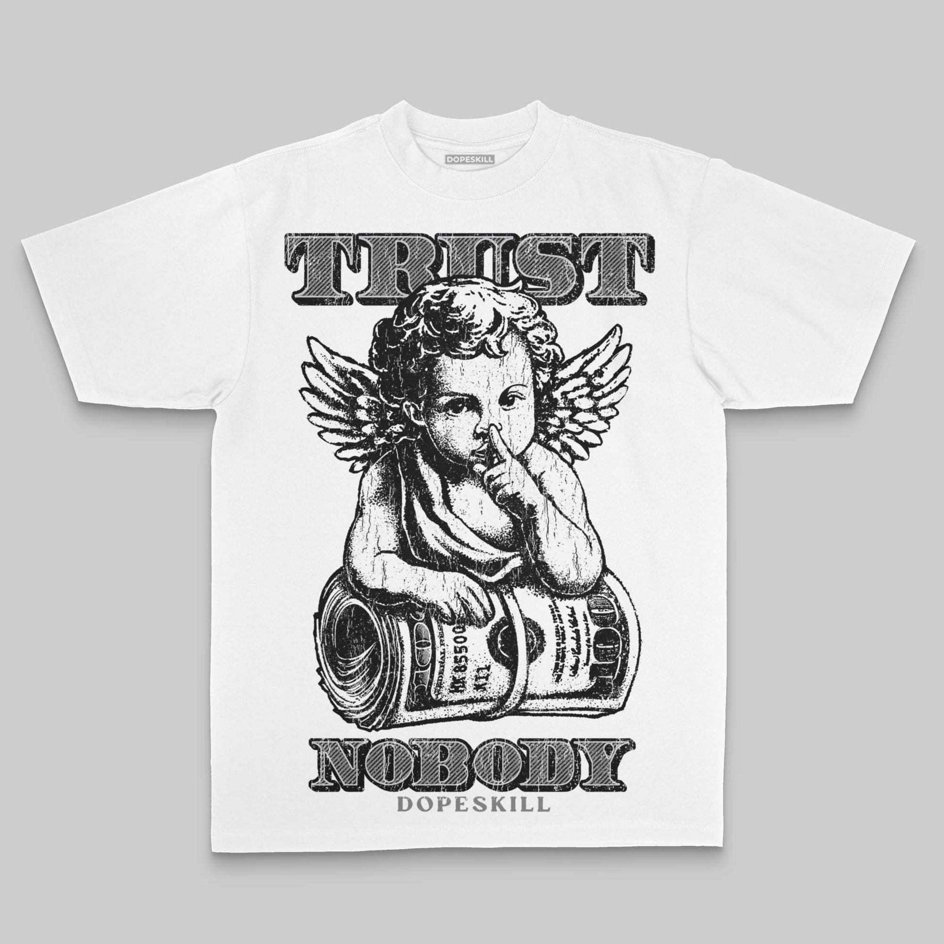 Grey Oversize Print Trust Nobody DopeSkill Graphic Premium T-shirt Streetwear - White