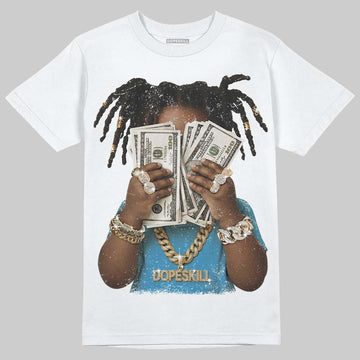 Jordan 4 Retro Military Blue DopeSkill T-Shirt Rich Youth Graphic Streetwear - White 