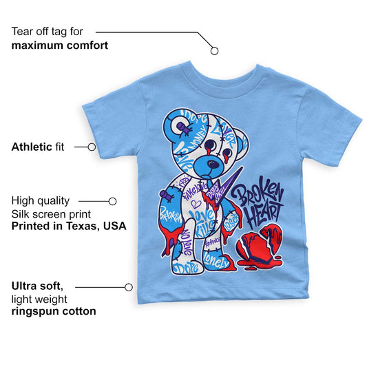 University Blue 6s DopeSkill Toddler Kids T-shirt Broken Heart Graphic - University Blue T-shirt