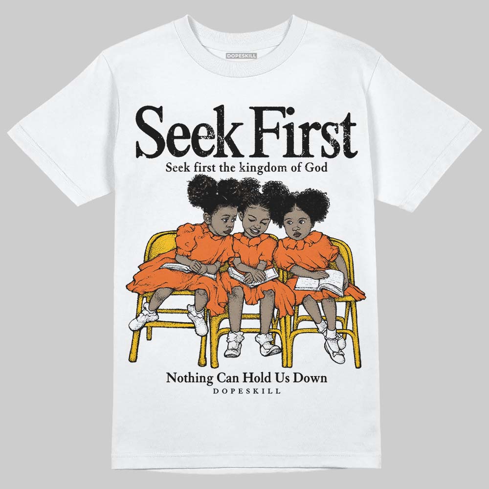 Orange, Black and White Sneakers DopeSkill T-Shirt New Seek First Graphic Streetwear - White