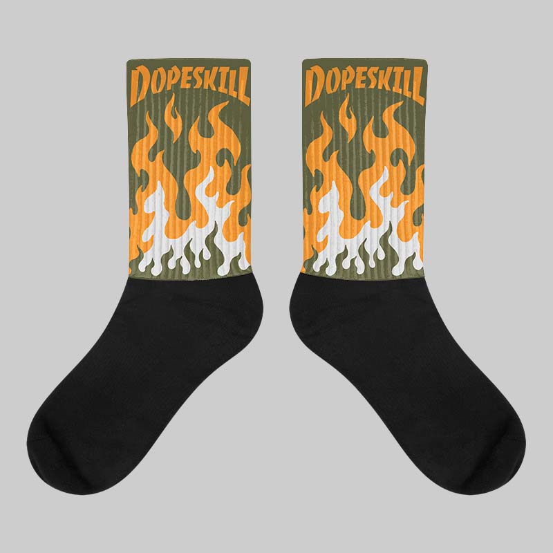 Jordan 5 “Olive” DopeSkill Sublimated Socks FIRE Graphic Streetwear