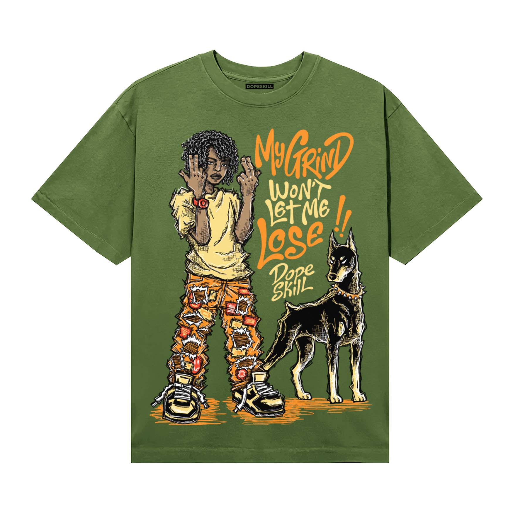 Olive Sneakers DopeSkill T-Shirt My Grind Won't Let Me Lose Graphic Streetwear - Military Green