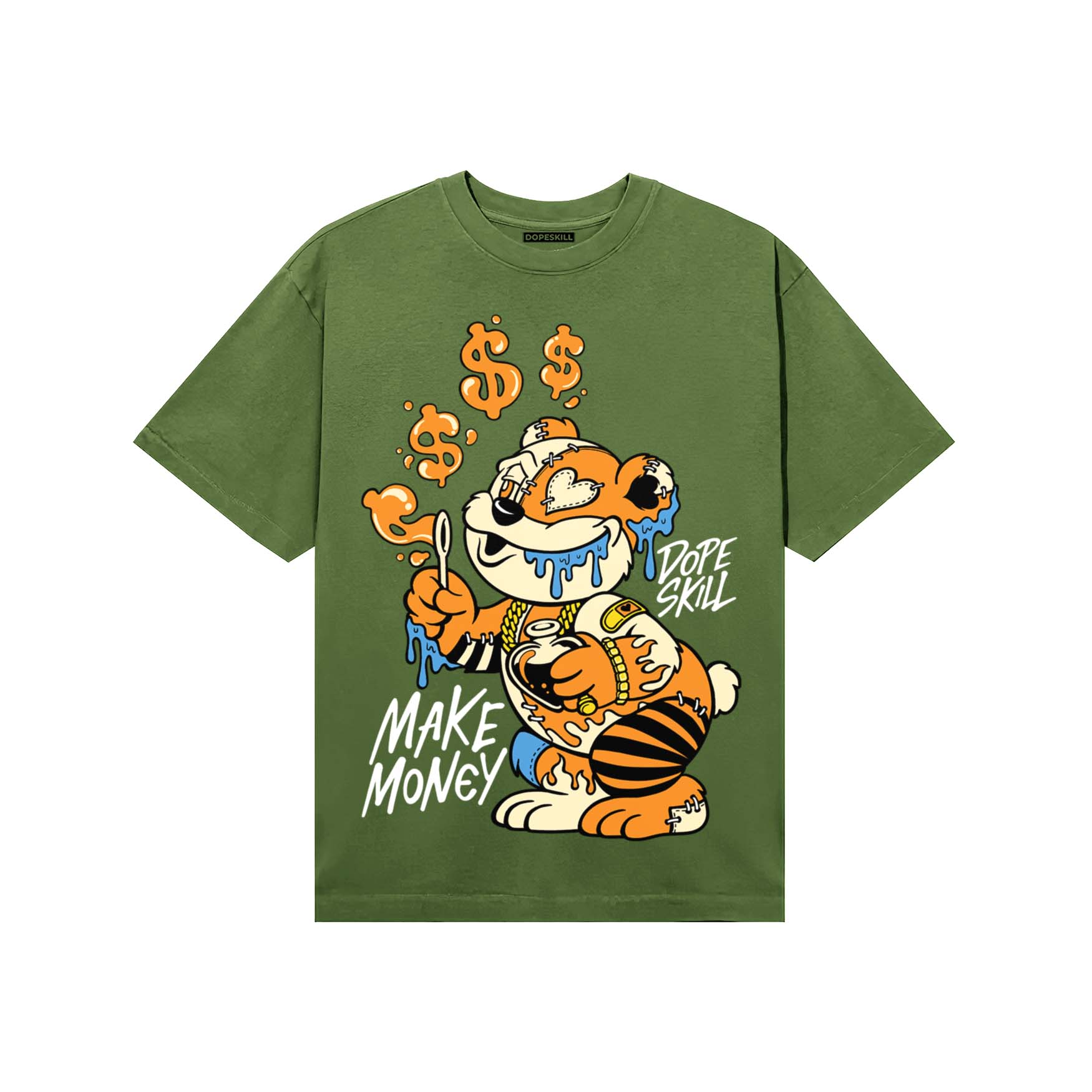 Olive Sneakers DopeSkill T-Shirt Make Money Graphic Streetwear - Military green
