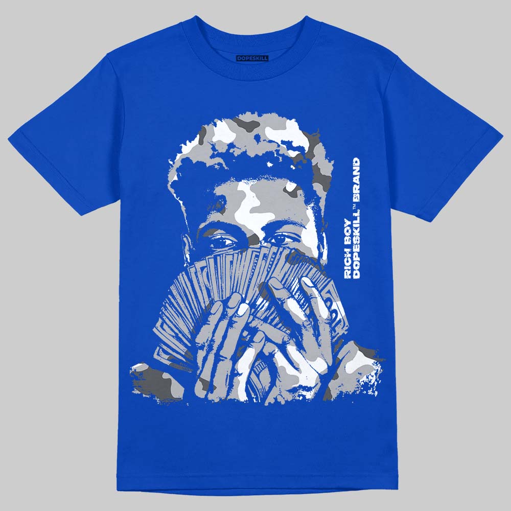 Jordan 3 "True Blue" DopeSkill T-Shirt Rich Boy Camo Graphic Streetwear - Royal