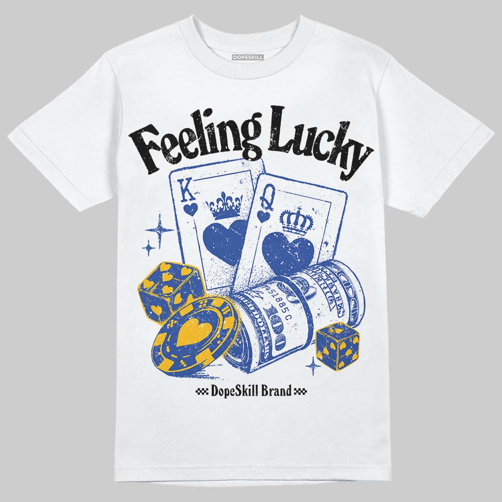 Royal Blue Sneakers DopeSkill T-Shirt Feeling Lucky Graphic Streetwear - White