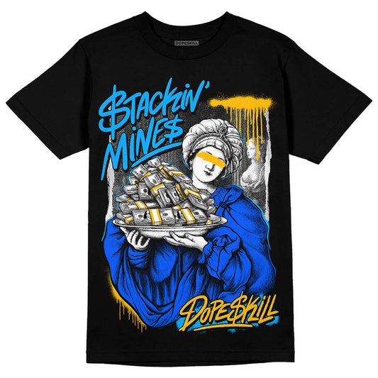 Royal Blue Sneakers DopeSkill T-Shirt Stackin Mines Graphic Streetwear - Black