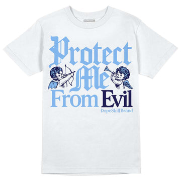 University Blue Sneakers DopeSkill T-Shirt Protect Me From Evil Graphic Streetwear - White