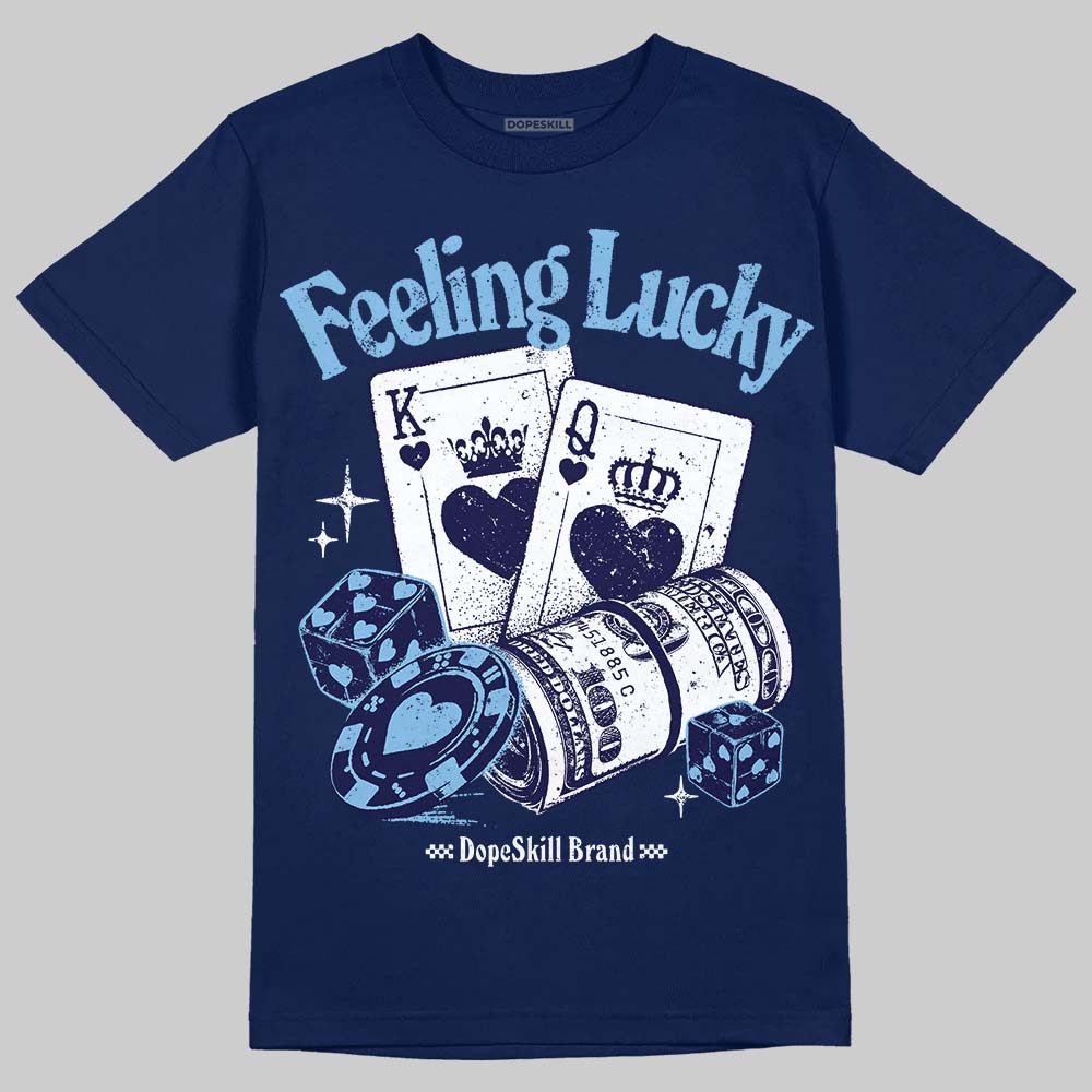 University Blue Sneakers DopeSkill T-Shirt Feeling Lucky Graphic Streetwear - navy