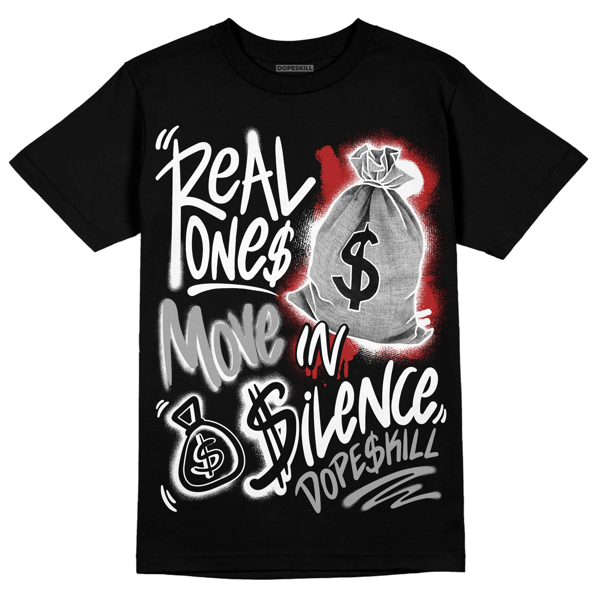 Jordan 14 "Black/White" DopeSkill T-Shirt Real Ones Move In Silence Graphic Streetwear - Black