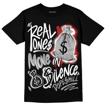 Jordan 14 "Black/White" DopeSkill T-Shirt Real Ones Move In Silence Graphic Streetwear - Black