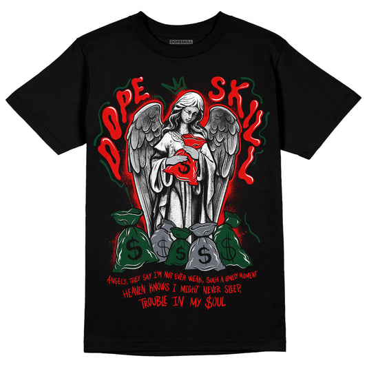 Jordan 2 White Fire Red DopeSkill T-Shirt Angels Graphic Streetwear - Black