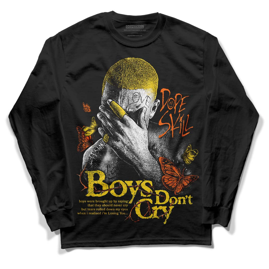 Jordan 4 Thunder DopeSkill Long Sleeve T-Shirt Boys Don't Cry Graphic Streetwear - Black