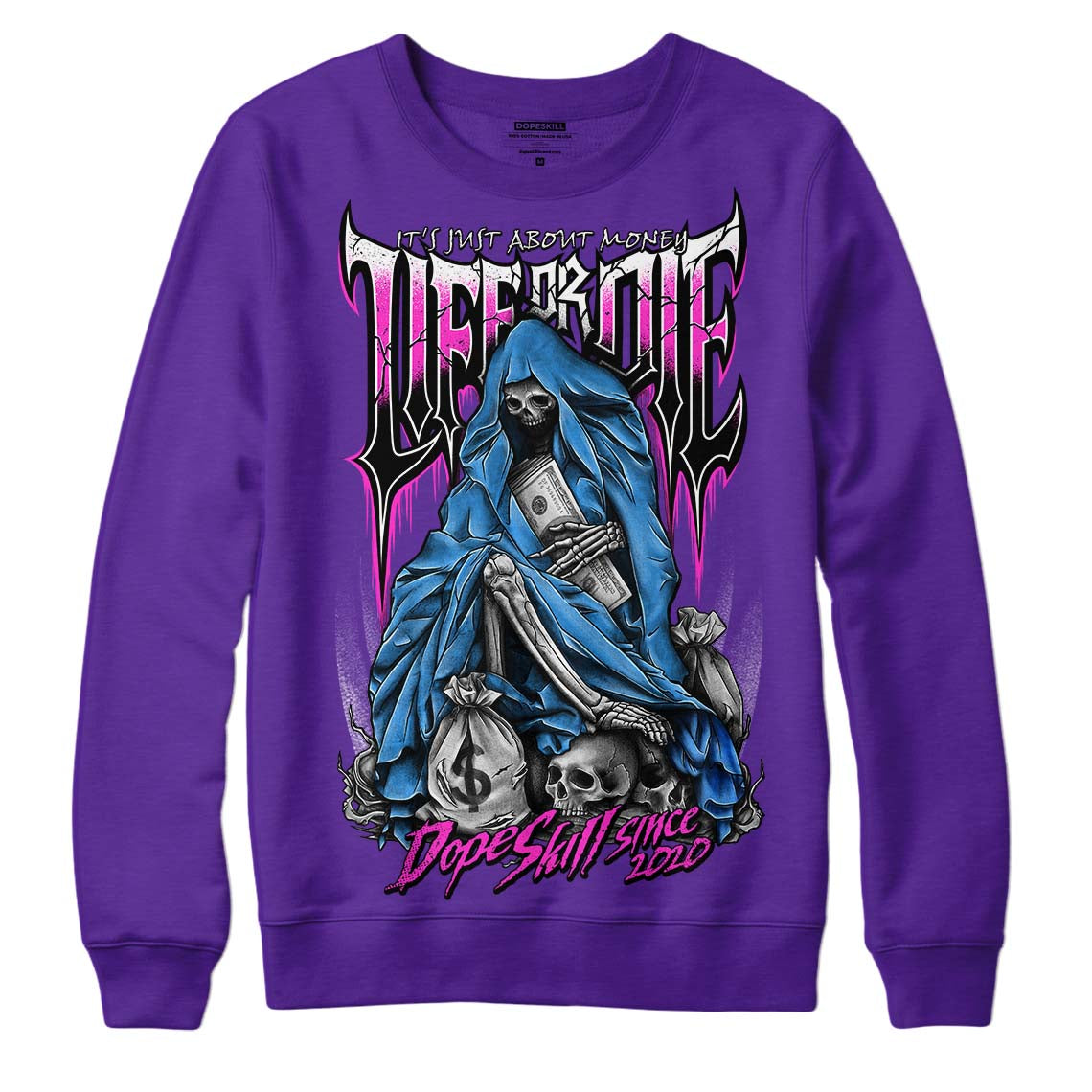 Jordan 13 Court Purple DopeSkill Purple Sweatshirt Life or Die Graphic Streetwear