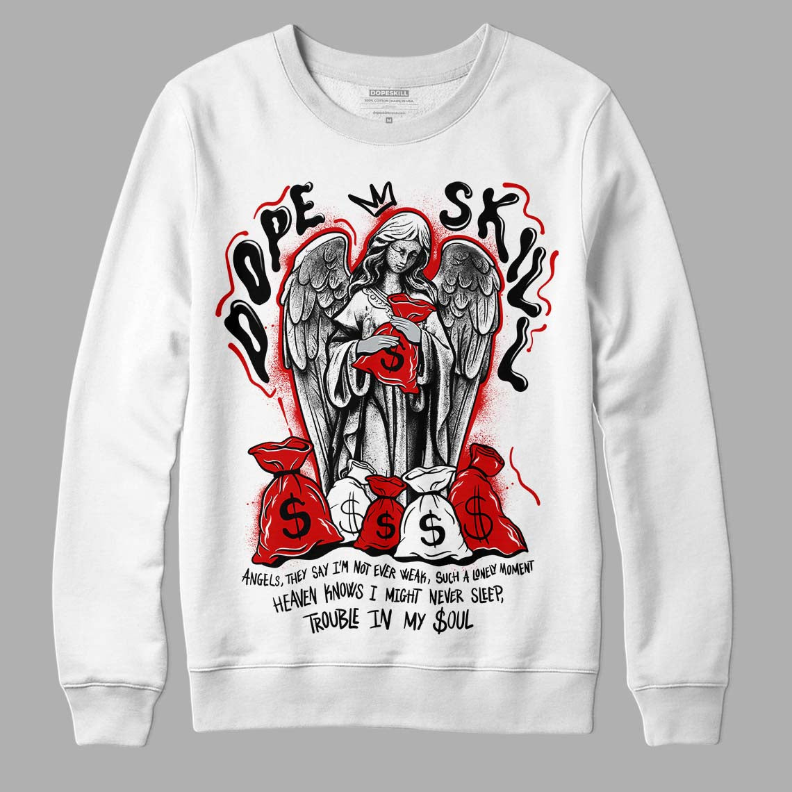 Jordan 1 Retro Low "Black Toe" DopeSkill Sweatshirt Angels Graphic Streetwear - WHite