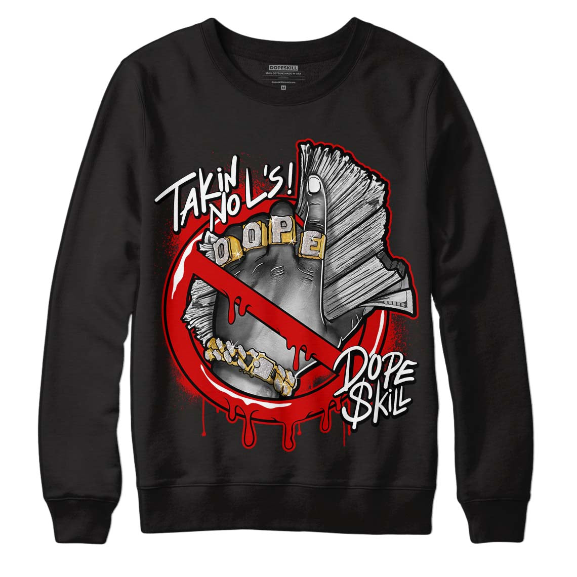 Jordan 1 Retro Low "Black Toe" DopeSkill Sweatshirt Takin No L's Graphic Streetwear - Black