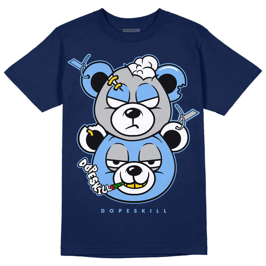 Jordan 5 Midnight Navy DopeSkill Navy T-Shirt New Double Bear Graphic Streetwear