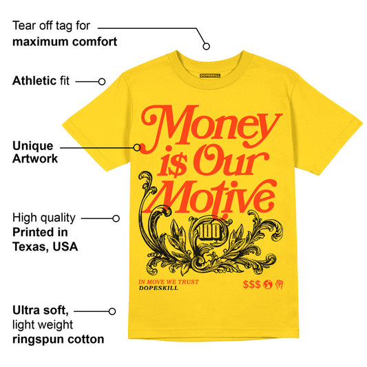 Vivid Sulfur 4s DopeSkill Yellow T-shirt Money Is Our Motive Typo Graphic