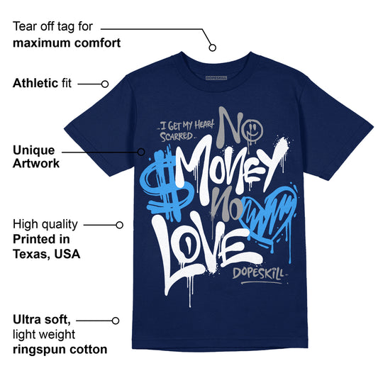 Midnight Navy 3s DopeSkill Navy T-shirt No Money No Love Typo Graphic