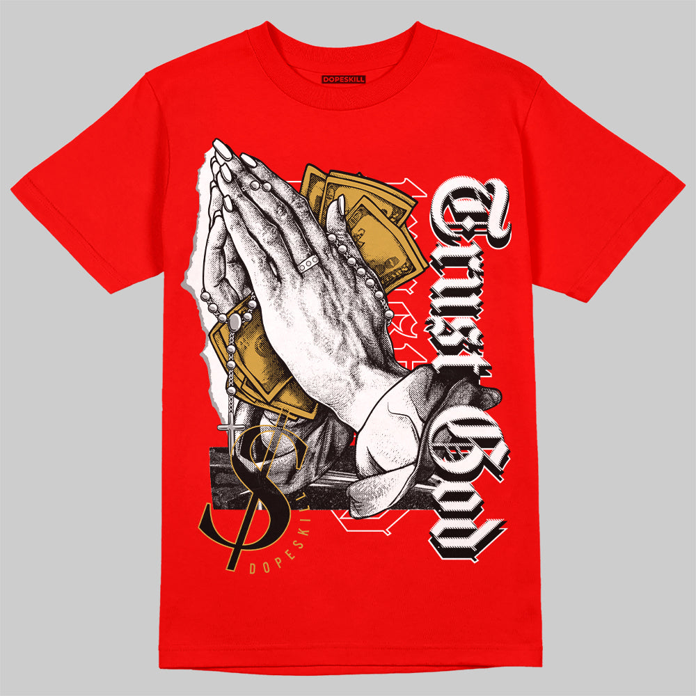 Red Sneakers DopeSkill Red T-shirt Trust God Graphic Streetwear