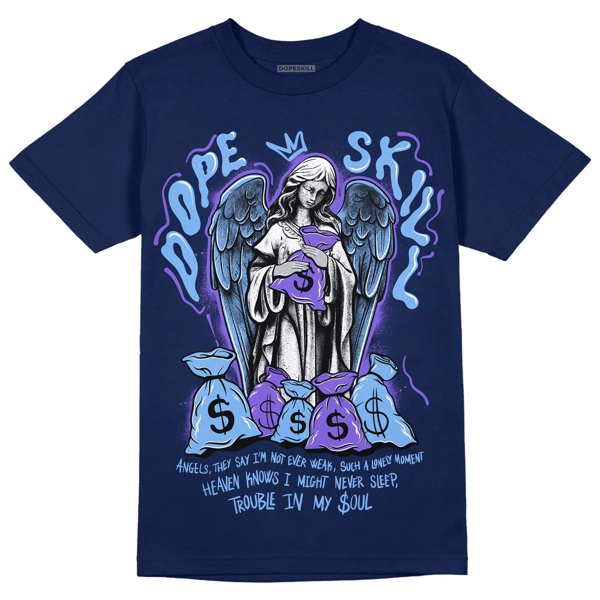 Jordan 5 SE “Georgetown” DopeSkill Midnight Navy T-Shirt Angels Graphic Streetwear