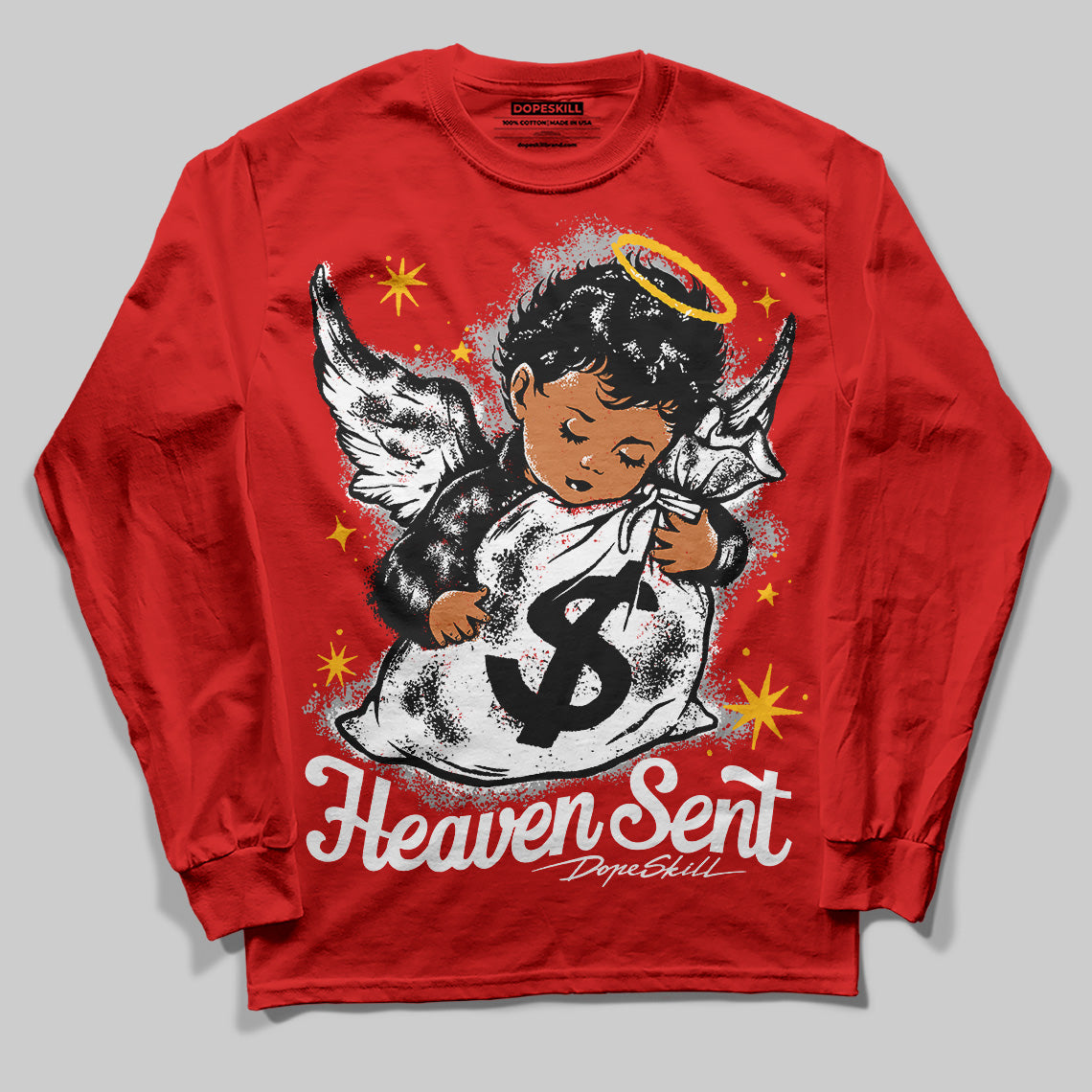 Jordan 11 “Bred Velvet” DopeSkill Red Long Sleeve T-Shirt Heaven Sent Graphic Streetwear