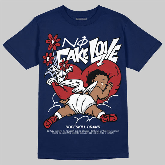 Jordan 6 Retro 'White And Midnight Navy' DopeSkill Navy T-shirt No Fake Love Graphic Streetwear