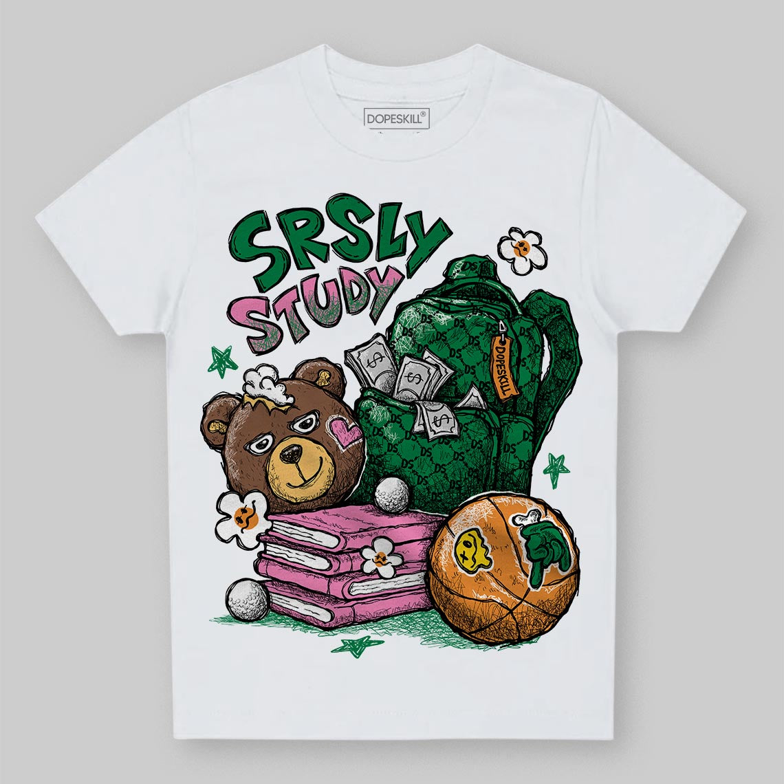 Green Sneakers DopeSkill Toddler Kids T-shirt SRSLY Study Graphic Streetwear - White