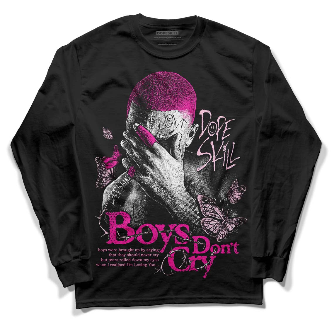 Dunk Low Triple Pink DopeSkill Long Sleeve T-Shirt Boys Don't Cry Graphic Streetwear - Black