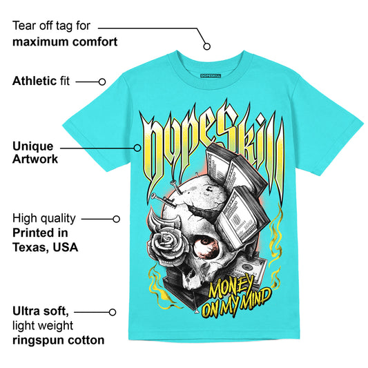 Cyan Burst 9060 DopeSkill Virtual Blue T-Shirt Money On My Mind Graphic