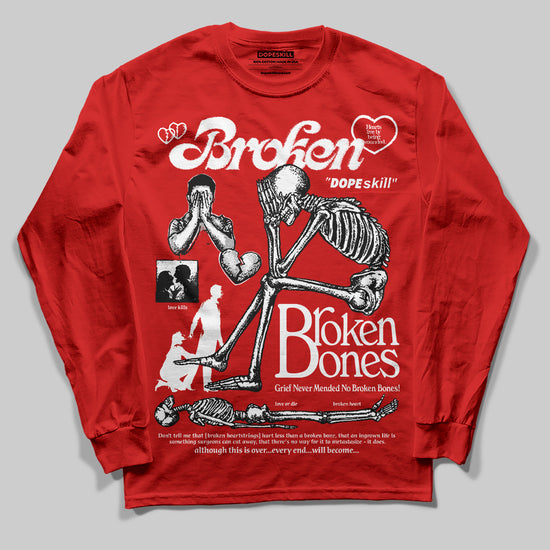 Jordan 11 “Bred Velvet” DopeSkill Red Long Sleeve T-Shirt Broken Bones Graphic Streetwear