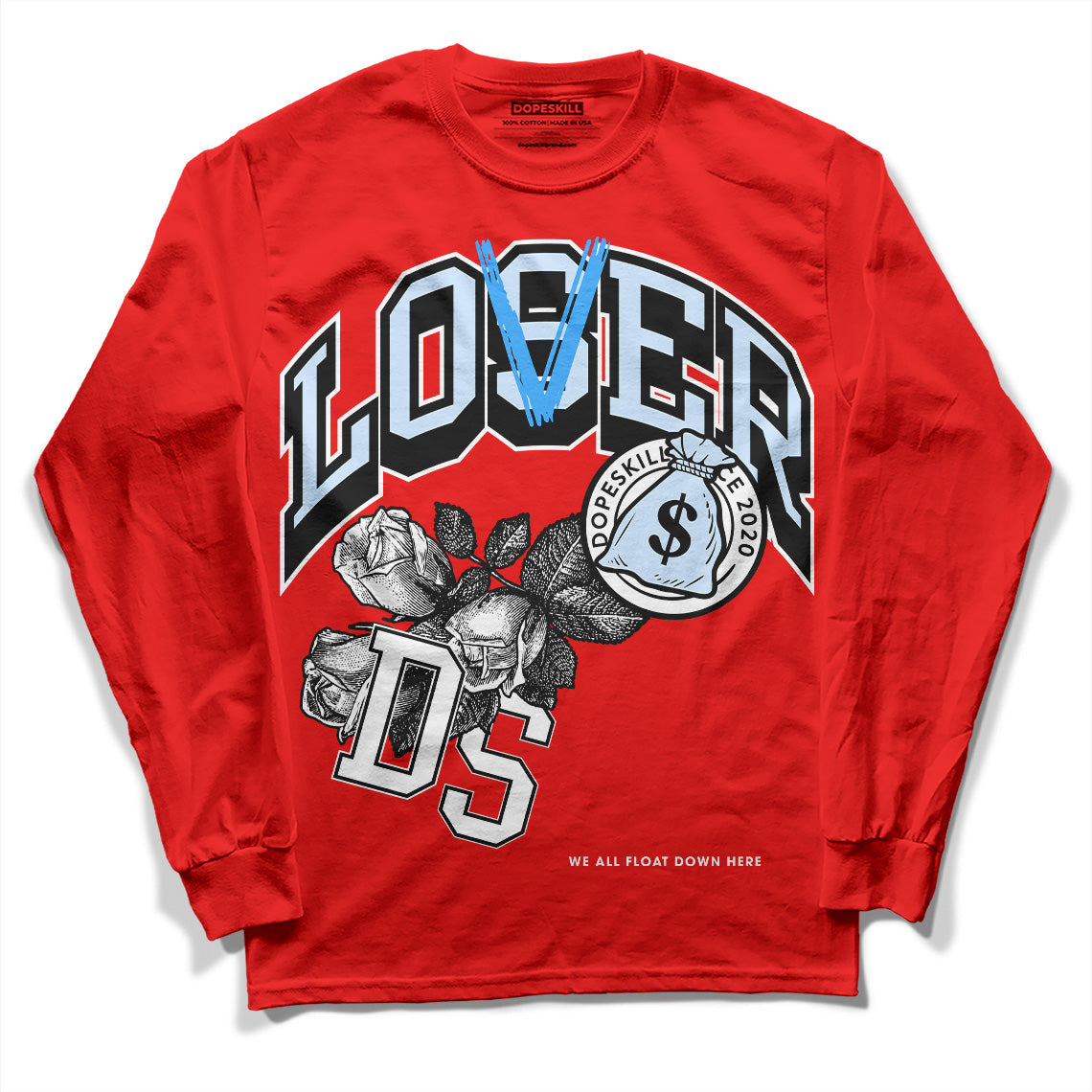 Jordan 11 Retro Cherry DopeSkill Varsity Red Long Sleeve T-Shirt Loser Lover Graphic Streetwear